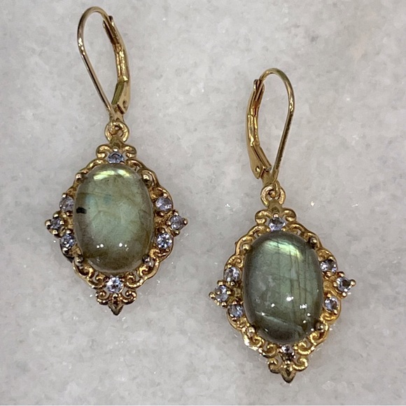 Malagasy Labradorite Catalina Iolite YG Sterling Silver Lever Back Earri… - Picture 1 of 15
